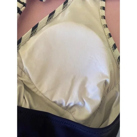 Women’s Navy & White Striped Halter One-Piece Swimsuit With Padded Cups Size S - Picture 4 of 6